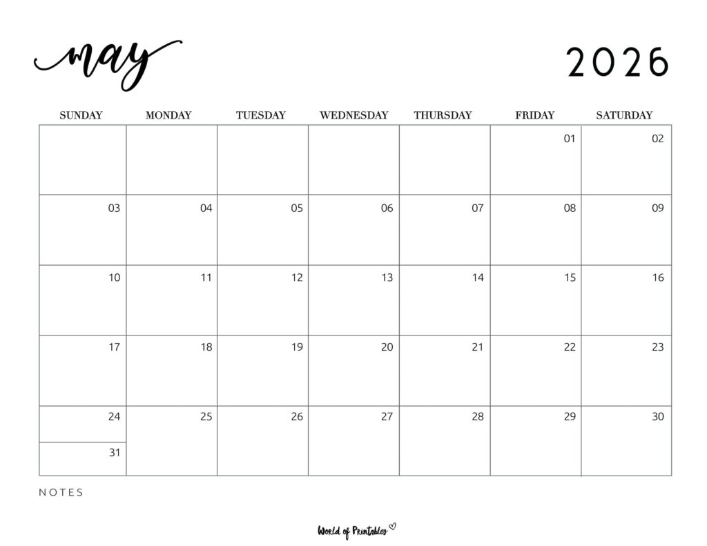 Printable May 2026 Calendar Design 7