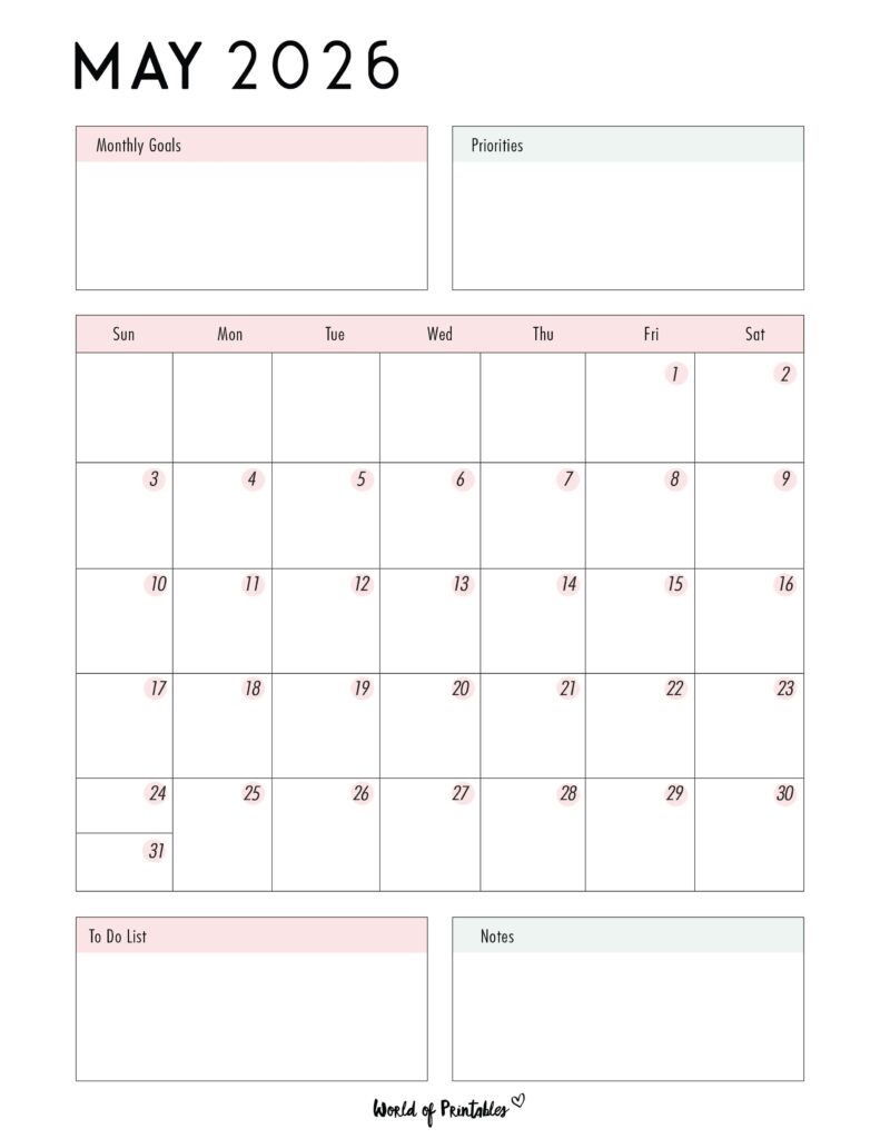 Printable May 2026 Calendar Design 86