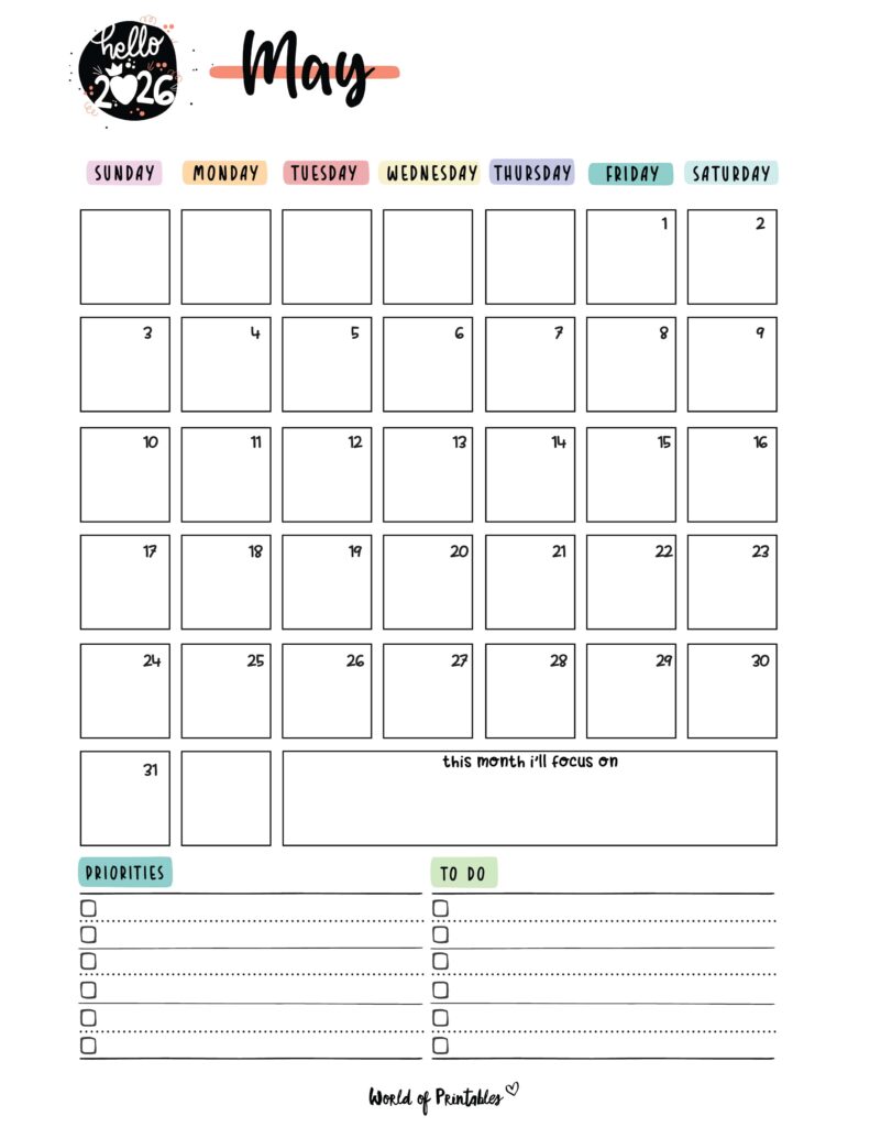 Printable May 2026 Calendar Design 90