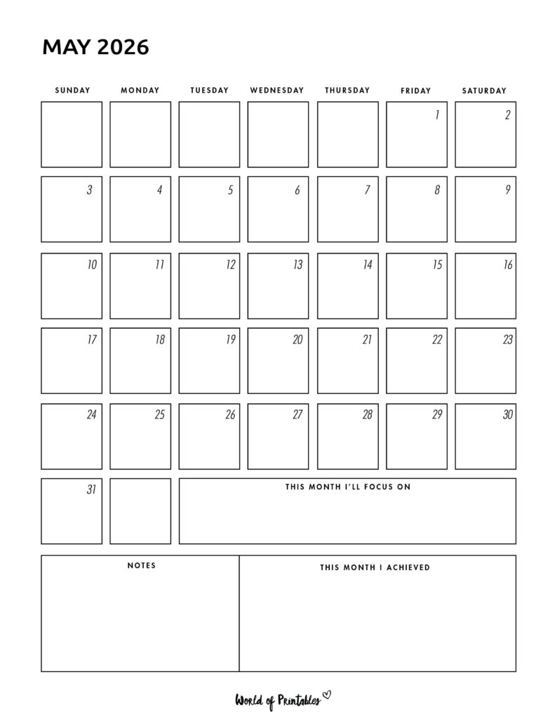 Printable May 2026 Calendar Design 92