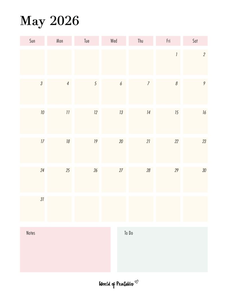 Printable May 2026 Calendar Design 96