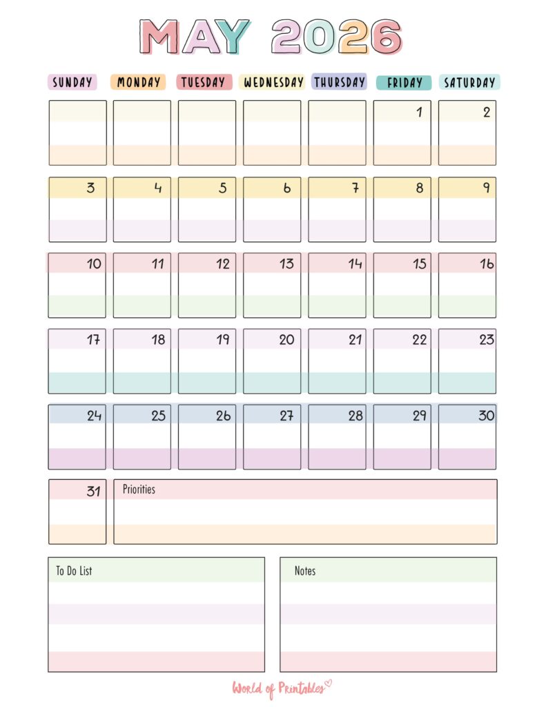 Printable May 2026 Calendar Design 98
