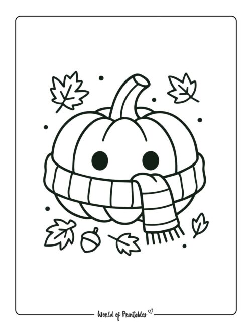 Pumpkin Coloring Page Cute Pumpkin in Scarf