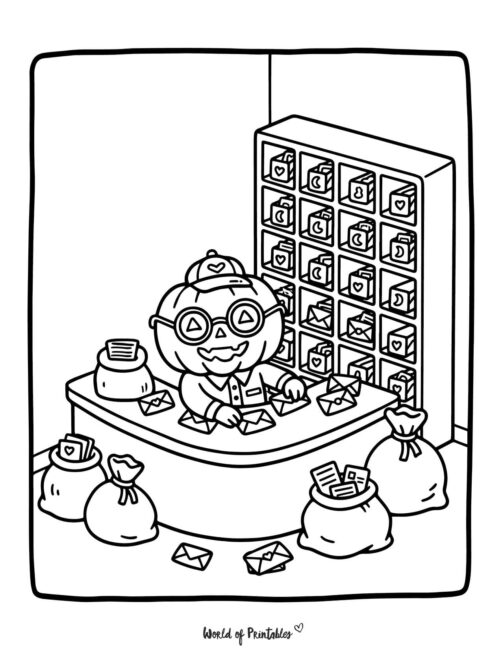 Pumpkin Post Office Spooky Coloring Page
