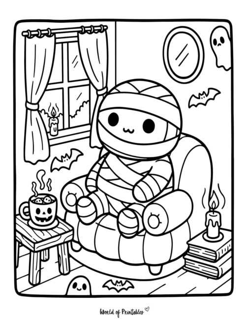 Relaxing Mummy Halloween Coloring Page