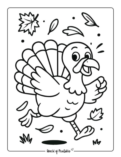 Running Turkey Thanksgiving Coloring Picture