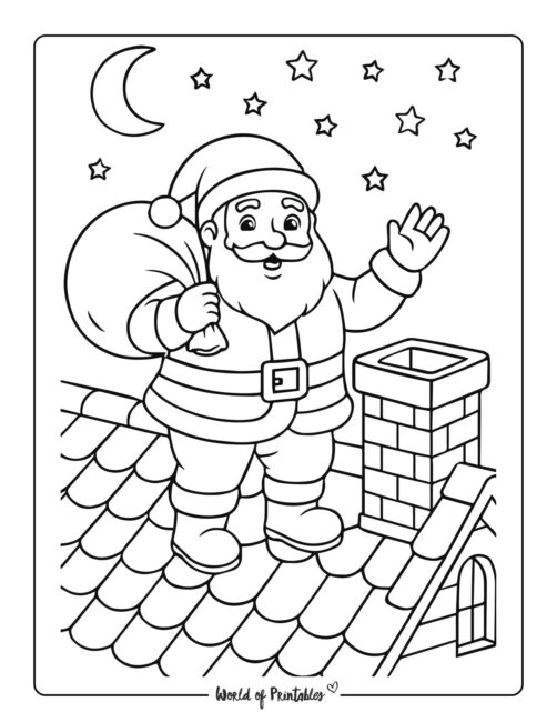 Santa delivering presents Christmas Coloring Page for Kids