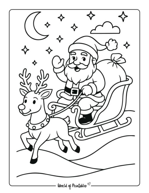 Santa in his Sleigh Christmas Coloring Page