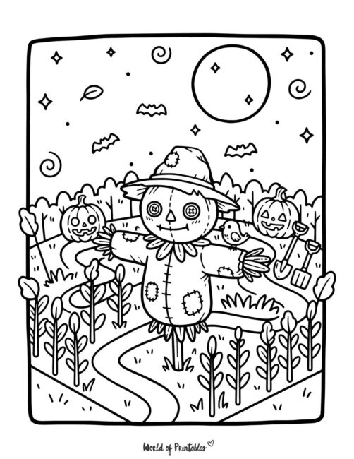 Scarecrow Spooky Coloring Page