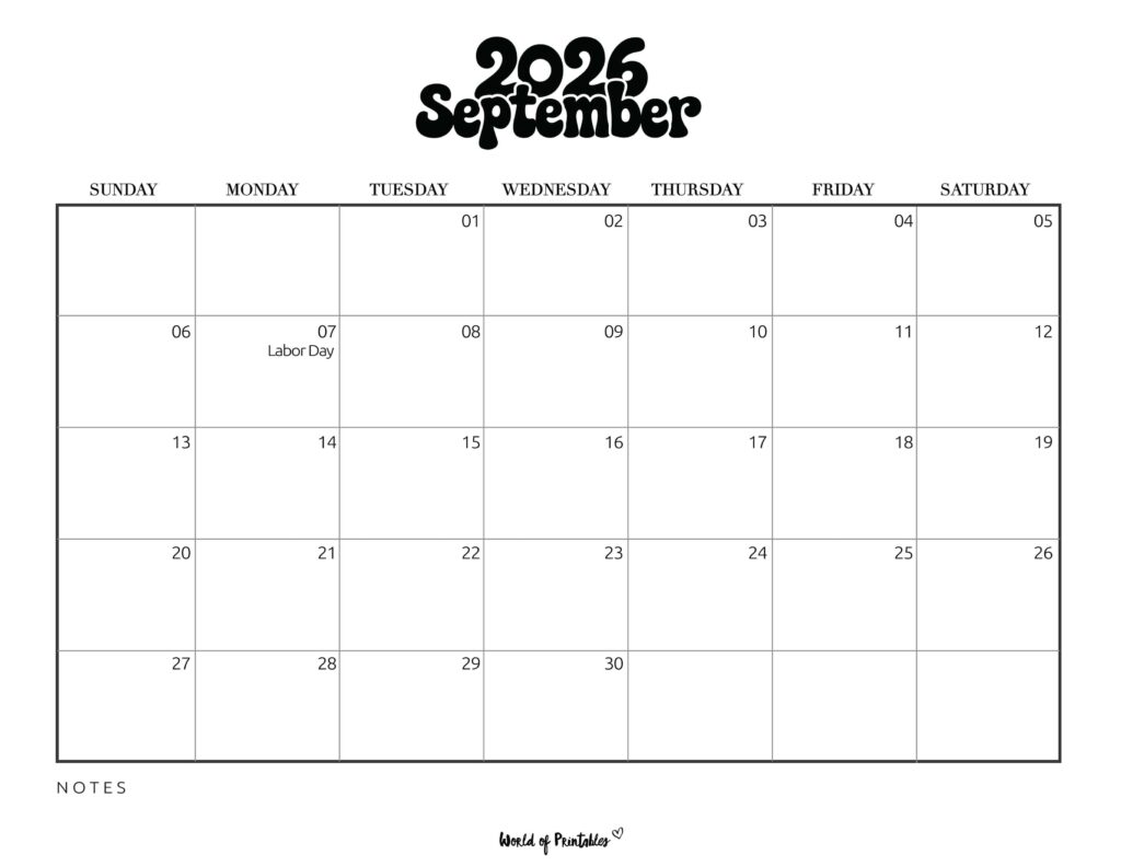 September 2026 Calendar with Holidays 1