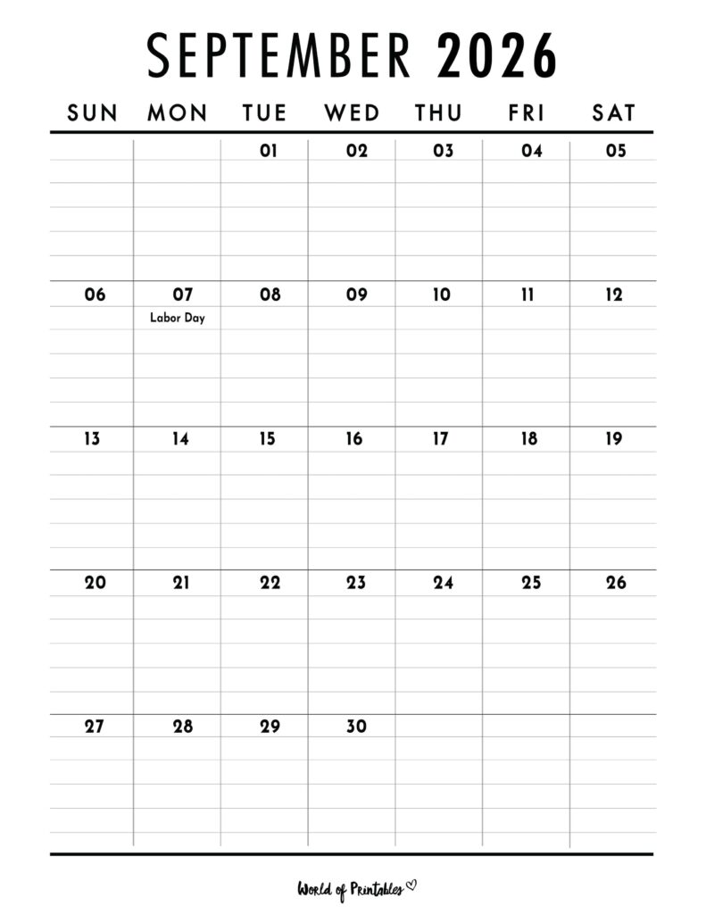 September 2026 Calendar with Holidays 2
