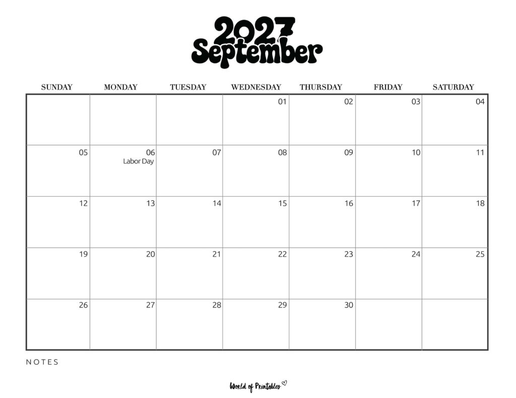 September 2027 Calendar with Holidays 1