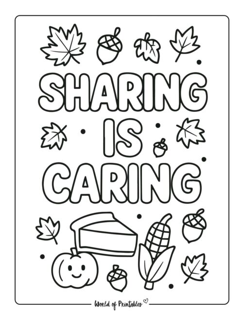 Sharing is Caring Thanksgiving Coloring Picture
