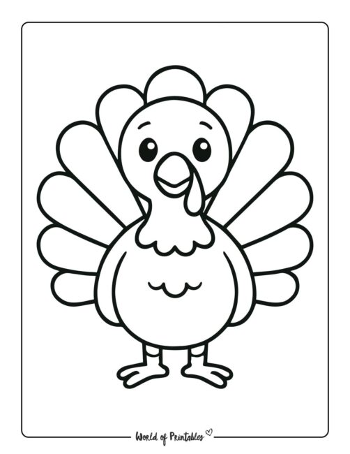Simple Turkey Thanksgiving Printable PDF Coloring Page