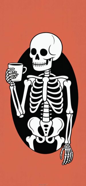 Skeleton Drinking Coffee Halloween Wallpaper