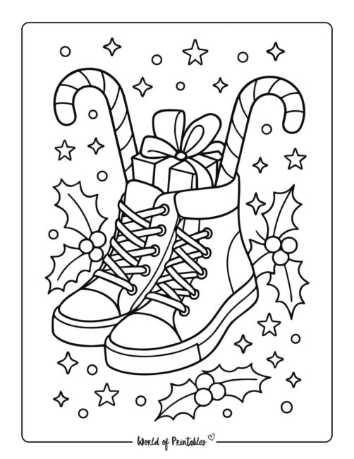 Sneakers and Candy Christmas Coloring Page