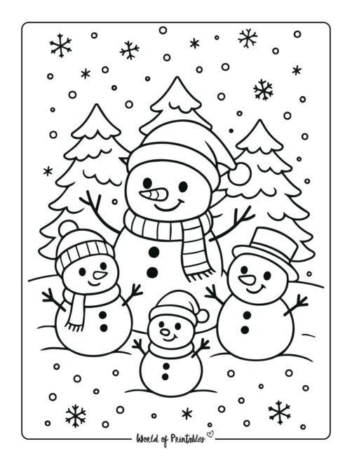 Snowman Family Christmas Coloring Page