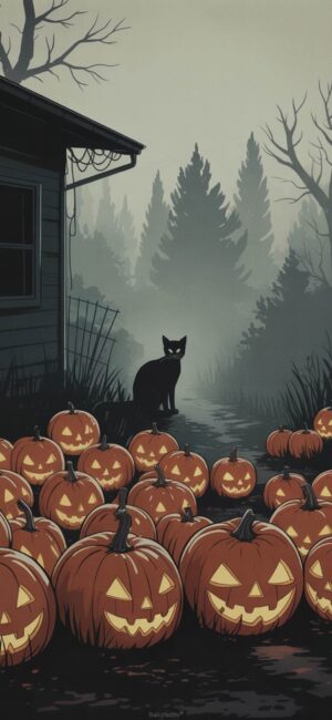Spooky Pumpkin and Cat Halloween Wallpaper