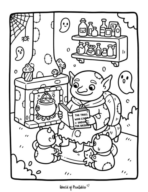 Troll Family Spooky Coloring Page