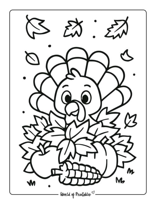 Turkey Hiding Easy Thanksgiving Coloring Page