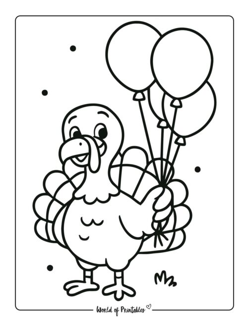 Turkey Holding Balloons Turkey Coloring Page