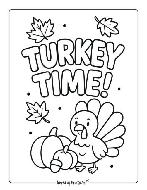 Turkey Time Easy Thanksgiving Coloring Page