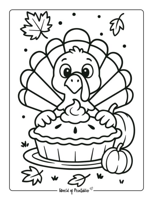 Turkey and Pumpkin Pie Turkey Coloring Sheet