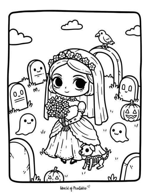 Undead Bride Spooky Coloring Page