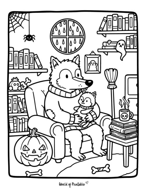 Werewolf Moments Spooky Coloring Page