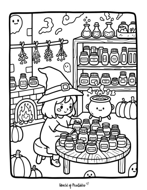 Witches Lair Cute Coloring Page