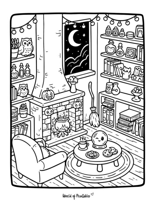 Witches Room Spooky Coloring Page