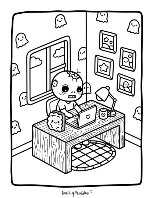Zombie Working Spooky Coloring Page