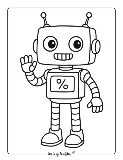 boy robot waving coloring page