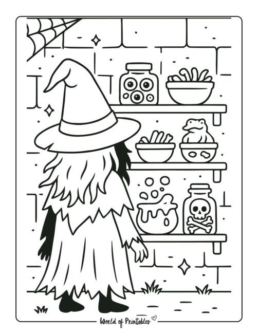 creepy witch in dungeon coloring page
