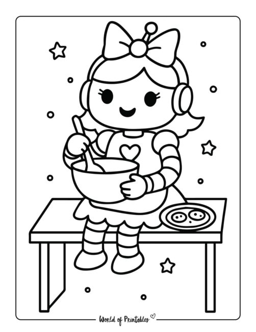 cute robot baking coloring page