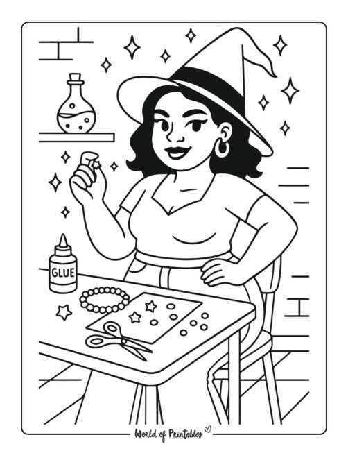 cute witch crafting coloring page