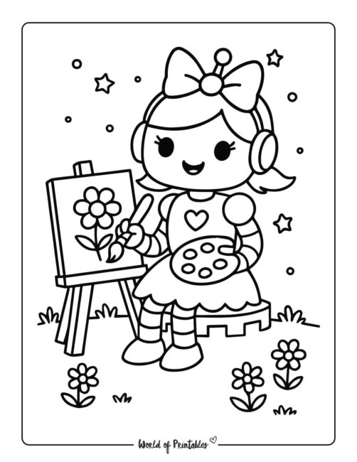 girl robot painting coloring page