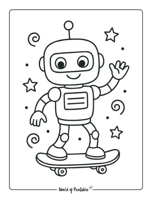 happy robot coloring page for kids