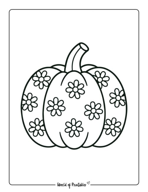 pumpkin coloring page patterned daisies