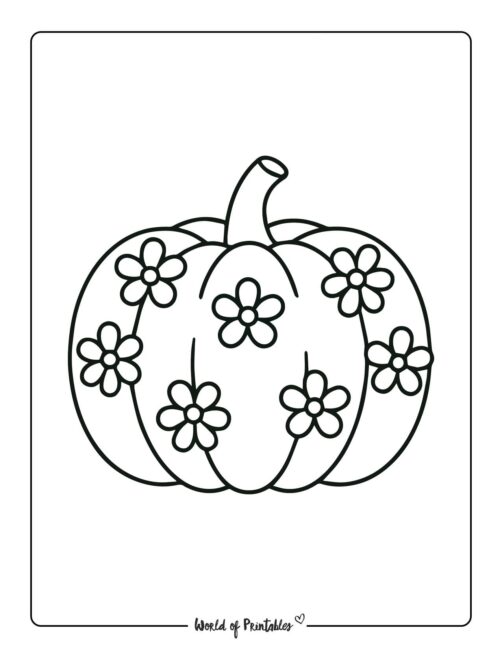 pumpkin coloring page patterned flowers