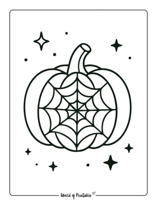 pumpkin coloring page patterned spiderweb
