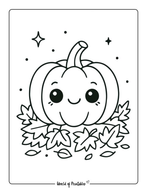 pumpkin coloring page pumpkin in autumn leaves