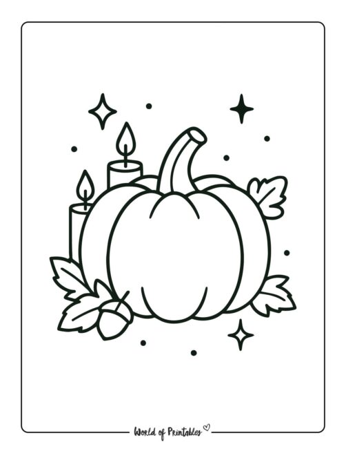 pumpkin coloring page pumpkin leaves and candles