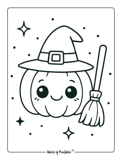 pumpkin coloring page witch costume