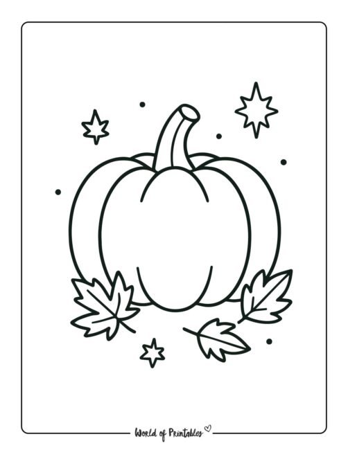 pumpkin coloring page with autumn leaves