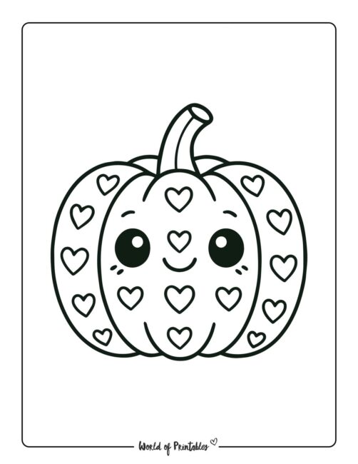pumpkin coloring page with hearts