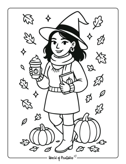 pumpkin spice witch coloring page