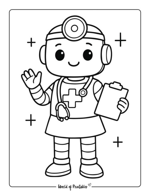 robot doctor with stethoscope coloring page