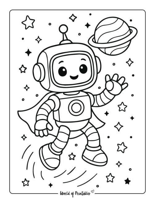robot in space coloring page