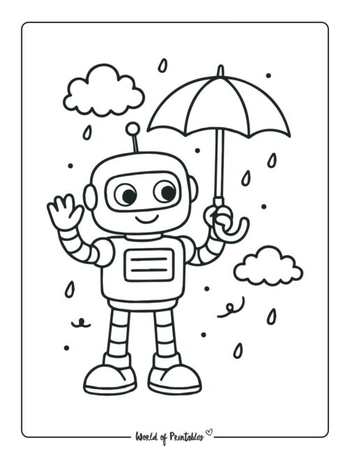 robot in the rain coloring page